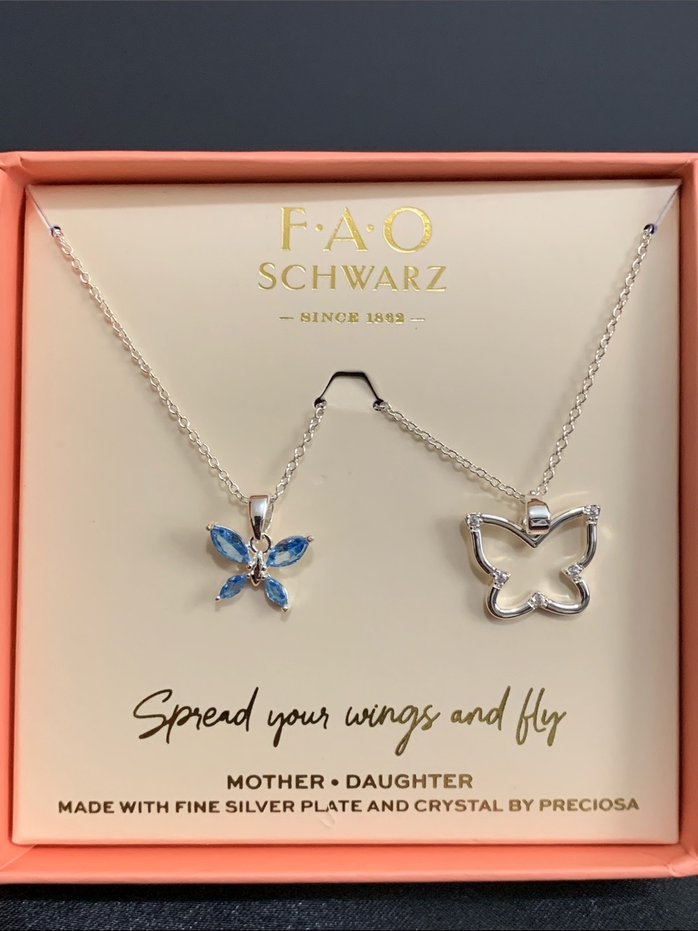 NWT FAO Schwarz mother+daughter butterfly necklace set
